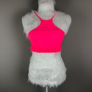 Aerie hot neon pink crop bikini top